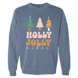 Holly Jolly Vibes Retro Groovy Garment-Dyed Sweatshirt