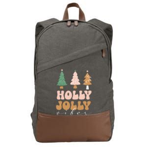 Holly Jolly Vibes Retro Groovy Cotton Canvas Backpack