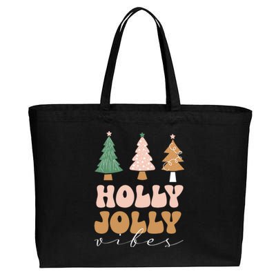 Holly Jolly Vibes Retro Groovy Cotton Canvas Jumbo Tote