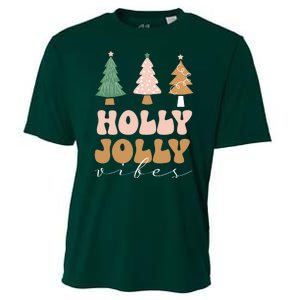 Holly Jolly Vibes Retro Groovy Cooling Performance Crew T-Shirt