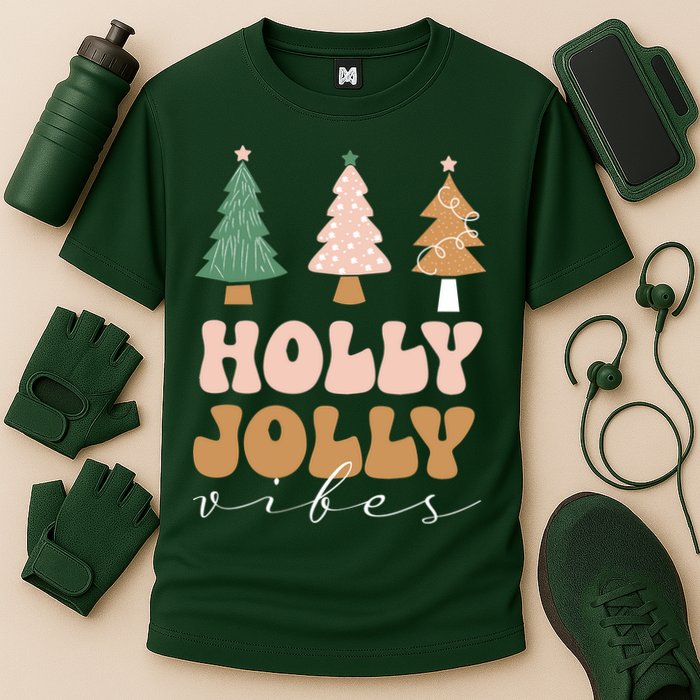 Holly Jolly Vibes Retro Groovy Performance Shirt