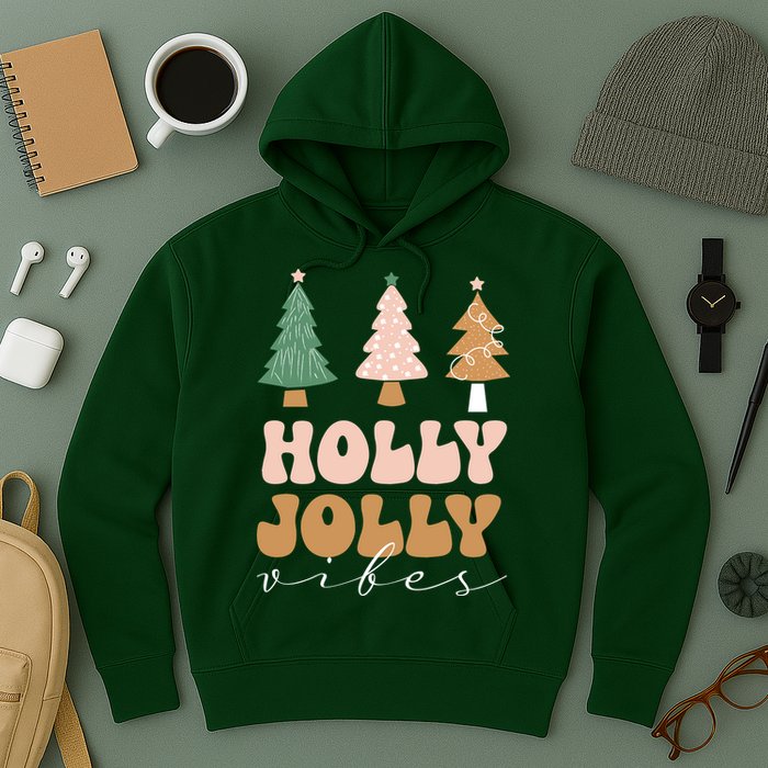 Holly Jolly Vibes Retro Groovy Hoodie