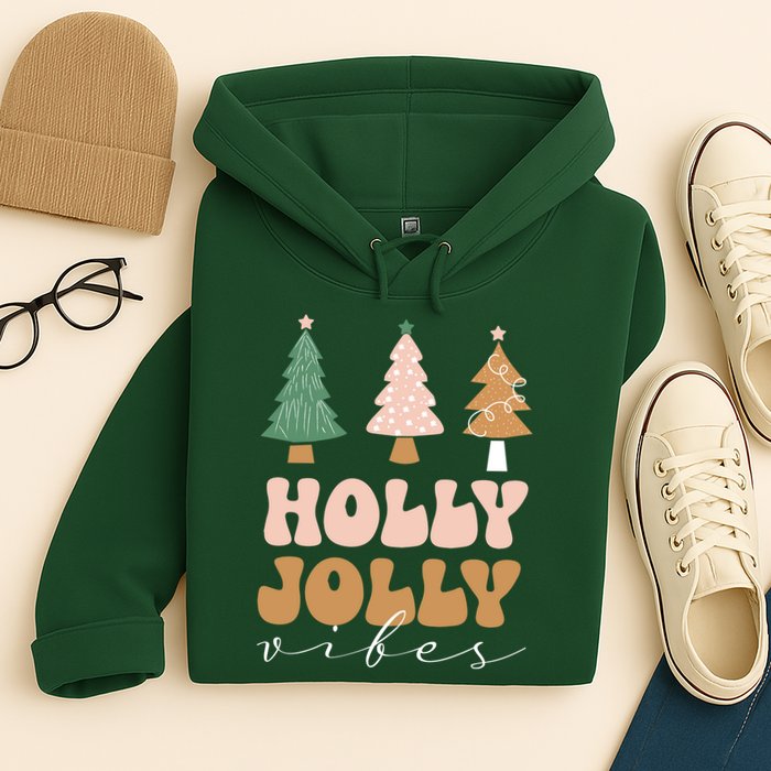 Holly Jolly Vibes Retro Groovy Hoodie