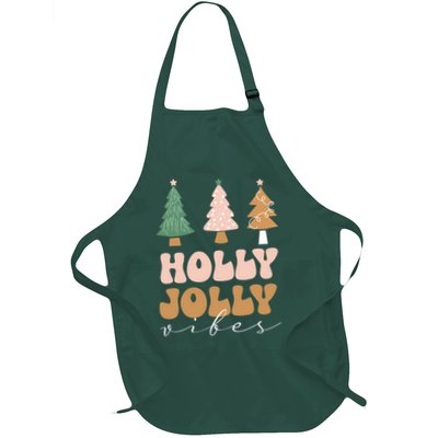Holly Jolly Vibes Retro Groovy Full-Length Apron With Pockets