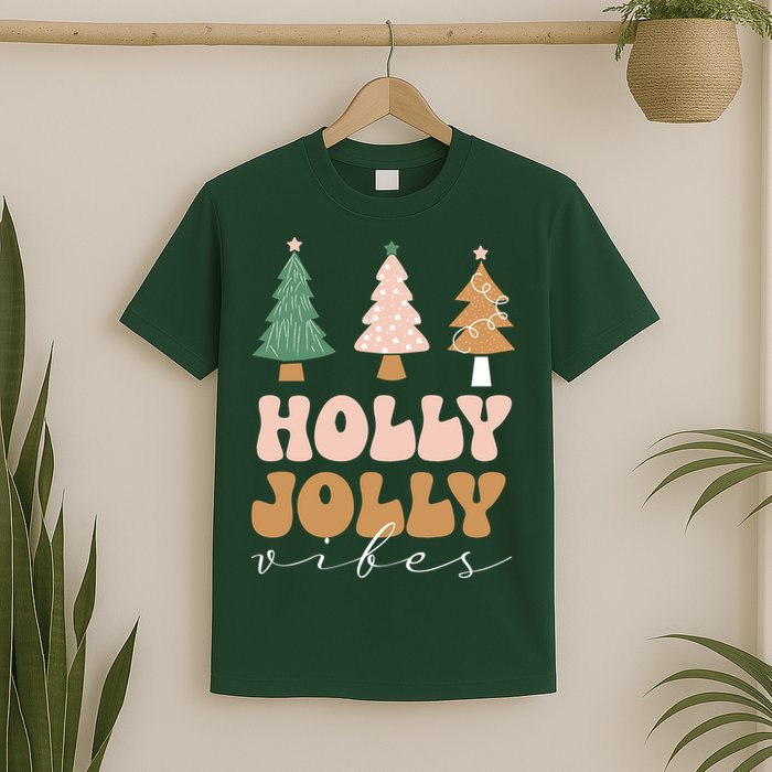 Holly Jolly Vibes Retro Groovy T-Shirt