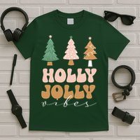 Holly Jolly Vibes Retro Groovy T-Shirt