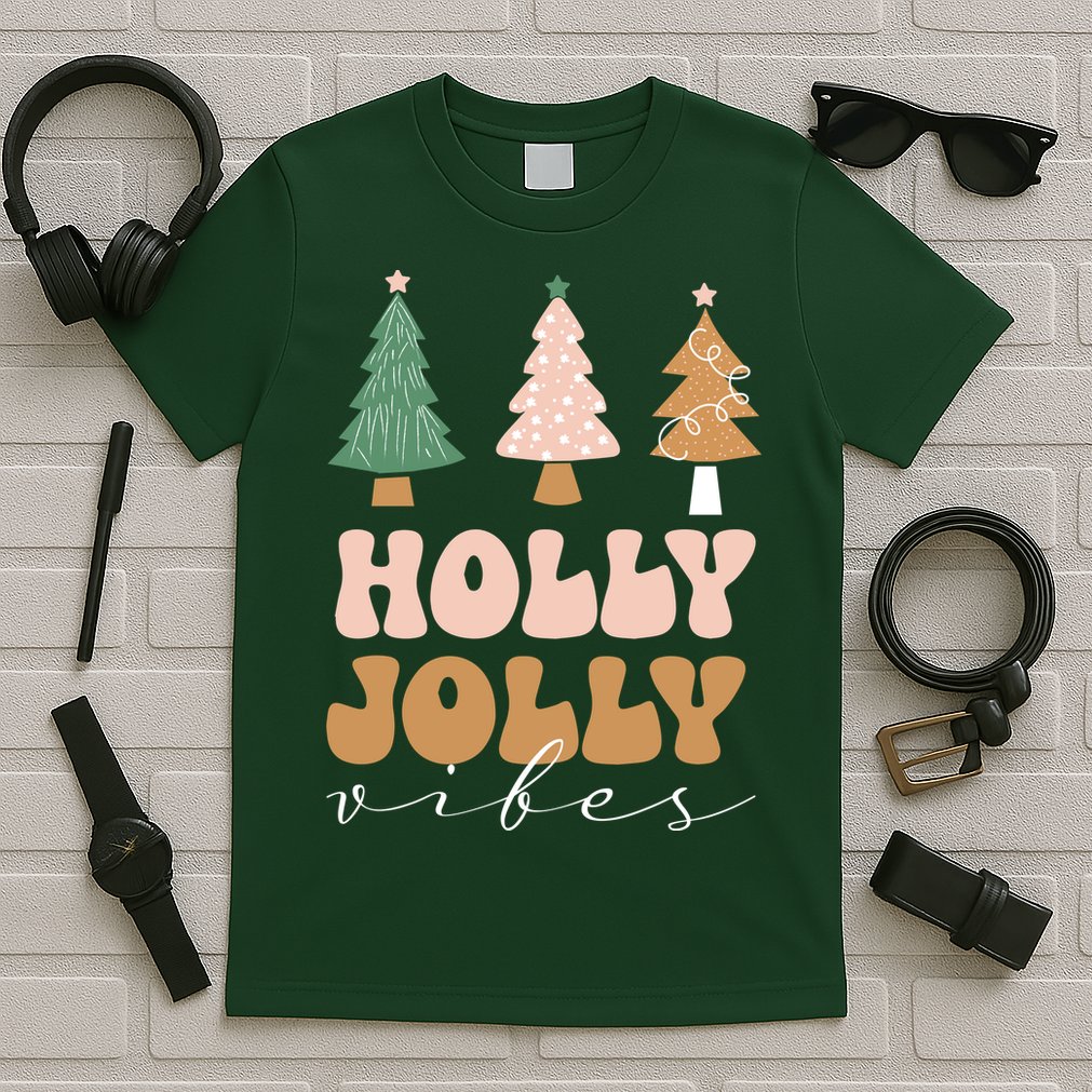 Holly Jolly Vibes Retro Groovy T-Shirt