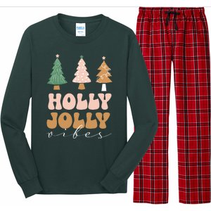 Holly Jolly Vibes Retro Groovy Long Sleeve Pajama Set