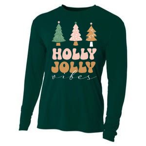 Holly Jolly Vibes Retro Groovy Cooling Performance Long Sleeve Crew