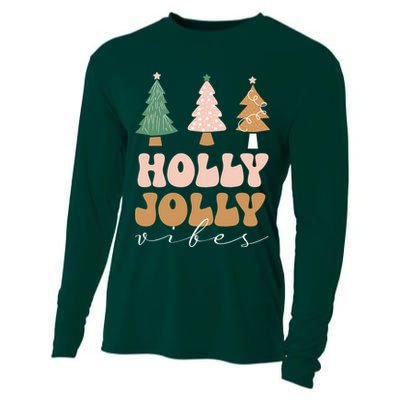 Holly Jolly Vibes Retro Groovy Cooling Performance Long Sleeve Crew