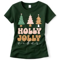 Holly Jolly Vibes Retro Groovy Womens T-Shirt