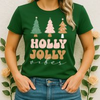 Holly Jolly Vibes Retro Groovy Womens T-Shirt