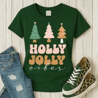 Holly Jolly Vibes Retro Groovy Womens T-Shirt