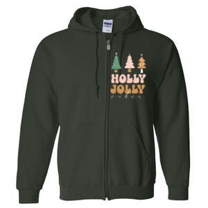 Holly Jolly Vibes Retro Groovy Full Zip Hoodie