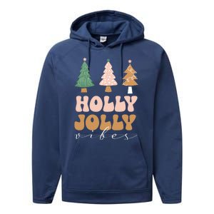 Holly Jolly Vibes Retro Groovy Performance Fleece Hoodie