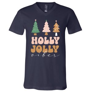 Holly Jolly Vibes Retro Groovy V-Neck T-Shirt