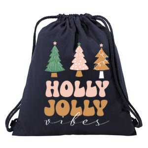 Holly Jolly Vibes Retro Groovy Drawstring Bag