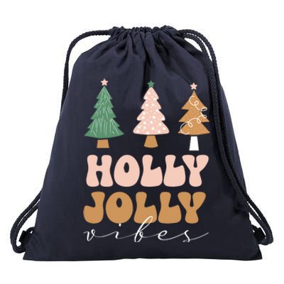 Holly Jolly Vibes Retro Groovy Drawstring Bag