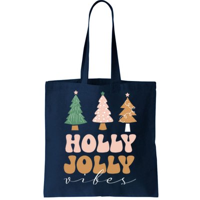 Holly Jolly Vibes Retro Groovy Tote Bag