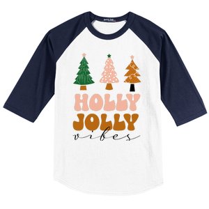 Holly Jolly Vibes Retro Groovy Baseball Sleeve Shirt