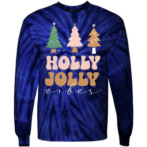 Holly Jolly Vibes Retro Groovy Tie-Dye Long Sleeve Shirt