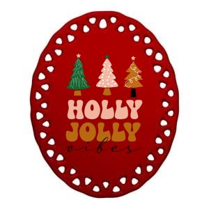 Holly Jolly Vibes Retro Groovy Ceramic Oval Ornament