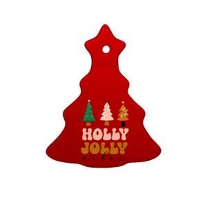 Holly Jolly Vibes Retro Groovy Ceramic Tree Ornament