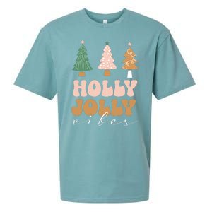 Holly Jolly Vibes Retro Groovy Sueded Cloud Jersey T-Shirt