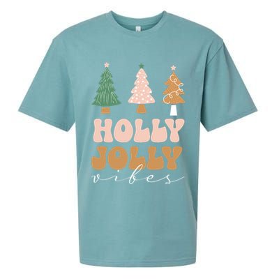 Holly Jolly Vibes Retro Groovy Sueded Cloud Jersey T-Shirt