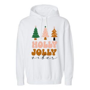 Holly Jolly Vibes Retro Groovy Garment-Dyed Fleece Hoodie