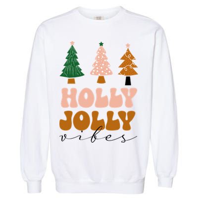 Holly Jolly Vibes Retro Groovy Garment-Dyed Sweatshirt