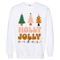 Holly Jolly Vibes Retro Groovy Garment-Dyed Sweatshirt