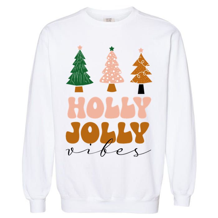 Holly Jolly Vibes Retro Groovy Garment-Dyed Sweatshirt