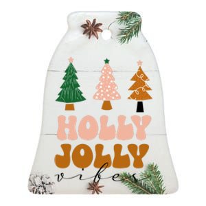 Holly Jolly Vibes Retro Groovy Ceramic Bell Ornament