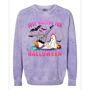 Halloween Just Waiting For Halloween Funny Dancing Ghost Gift Colorblast Crewneck Sweatshirt