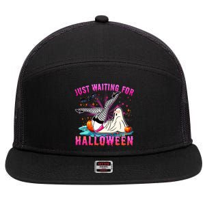 Halloween Just Waiting For Halloween Funny Dancing Ghost Gift 7 Panel Mesh Trucker Snapback Hat