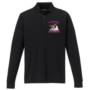 Halloween Just Waiting For Halloween Funny Dancing Ghost Gift Performance Long Sleeve Polo