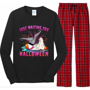 Halloween Just Waiting For Halloween Funny Dancing Ghost Gift Long Sleeve Pajama Set