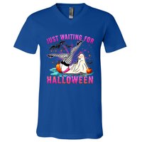 Halloween Just Waiting For Halloween Funny Dancing Ghost Gift V-Neck T-Shirt