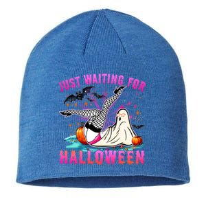 Halloween Just Waiting For Halloween Funny Dancing Ghost Gift Sustainable Beanie