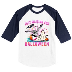 Halloween Just Waiting For Halloween Funny Dancing Ghost Gift Baseball Sleeve Shirt