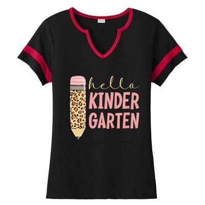 Hello Kindergarten 1st Day Of Kindergarten Pencil Ladies Halftime Notch Neck Tee