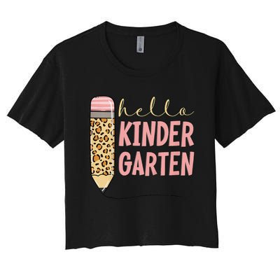 Hello Kindergarten 1st Day Of Kindergarten Pencil Women's Crop Top Tee