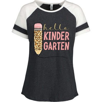 Hello Kindergarten 1st Day Of Kindergarten Pencil Enza Ladies Jersey Colorblock Tee