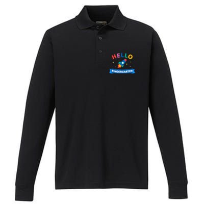 Hello Kindergarten 1st Day Back To School For Teacher Kids Performance Long Sleeve Polo