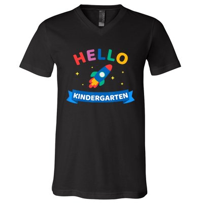 Hello Kindergarten 1st Day Back To School For Teacher Kids V-Neck T-Shirt