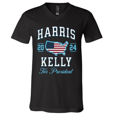 Harris Kelly 2024 Usa Flag Presidential Election V-Neck T-Shirt