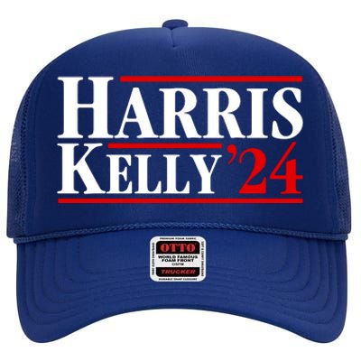 Harris Kelly 2024 For President Kamala Harris Mark Kelly High Crown Mesh Back Trucker Hat