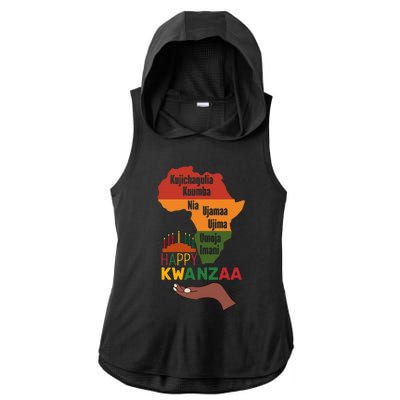 Happy Kwanzaa  7 Principles Of Kwanzaa  Ladies PosiCharge Tri-Blend Wicking Draft Hoodie Tank