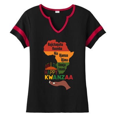 Happy Kwanzaa  7 Principles Of Kwanzaa  Ladies Halftime Notch Neck Tee